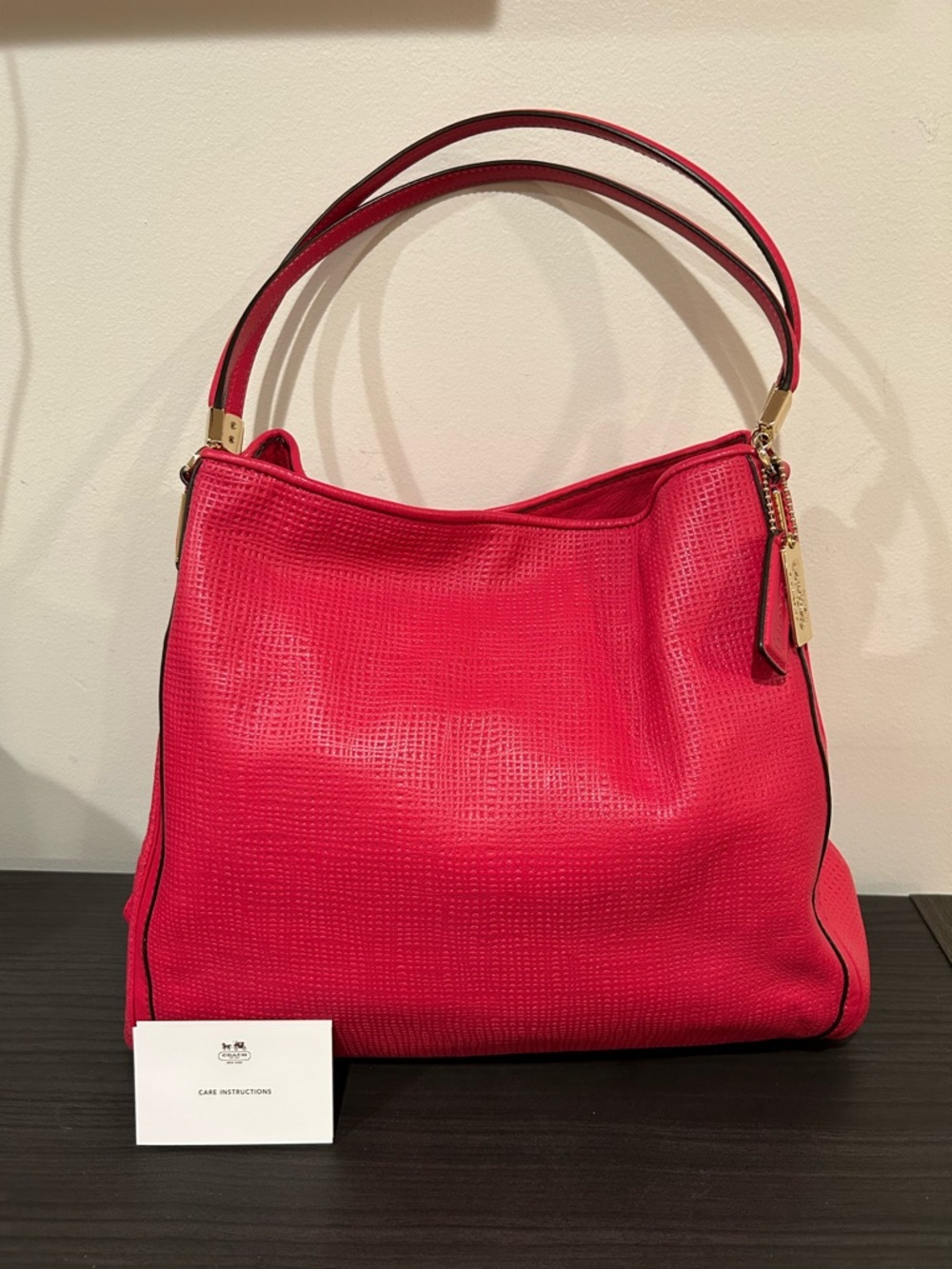 Coach Madison Phoebe Shoulder Bag in a vibrant pink embossed leather EUC